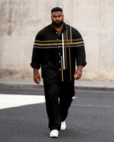 Big & Tall Men's Business Colorblock Striped Print Long Sleeve Shirt Pants Set